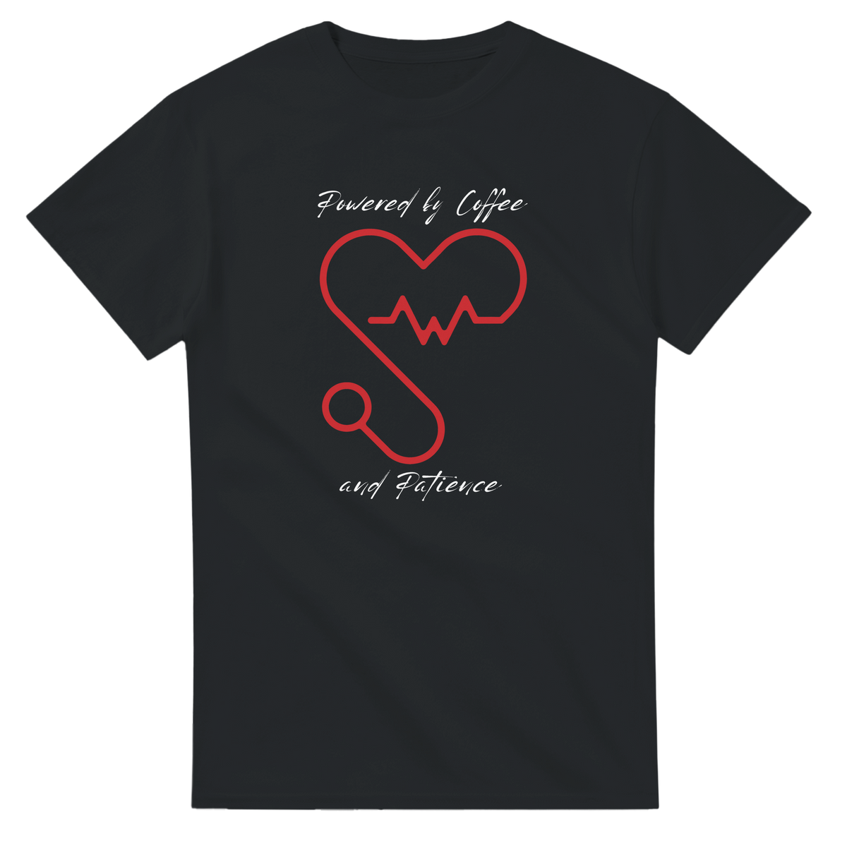 T-shirt girocollo Unisex " POWERED BY COFFEE AND PATIENCE "