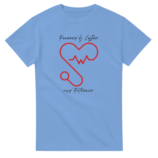 T-shirt girocollo Unisex " POWERED BY COFFEE AND PATIENCE "
