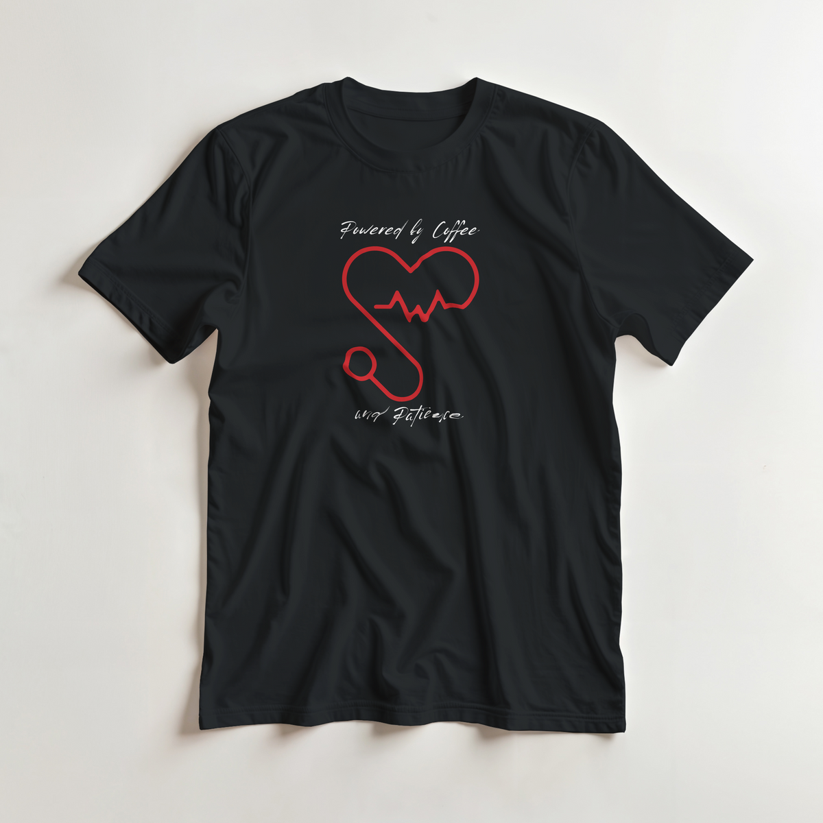 T-shirt girocollo Unisex " POWERED BY COFFEE AND PATIENCE "