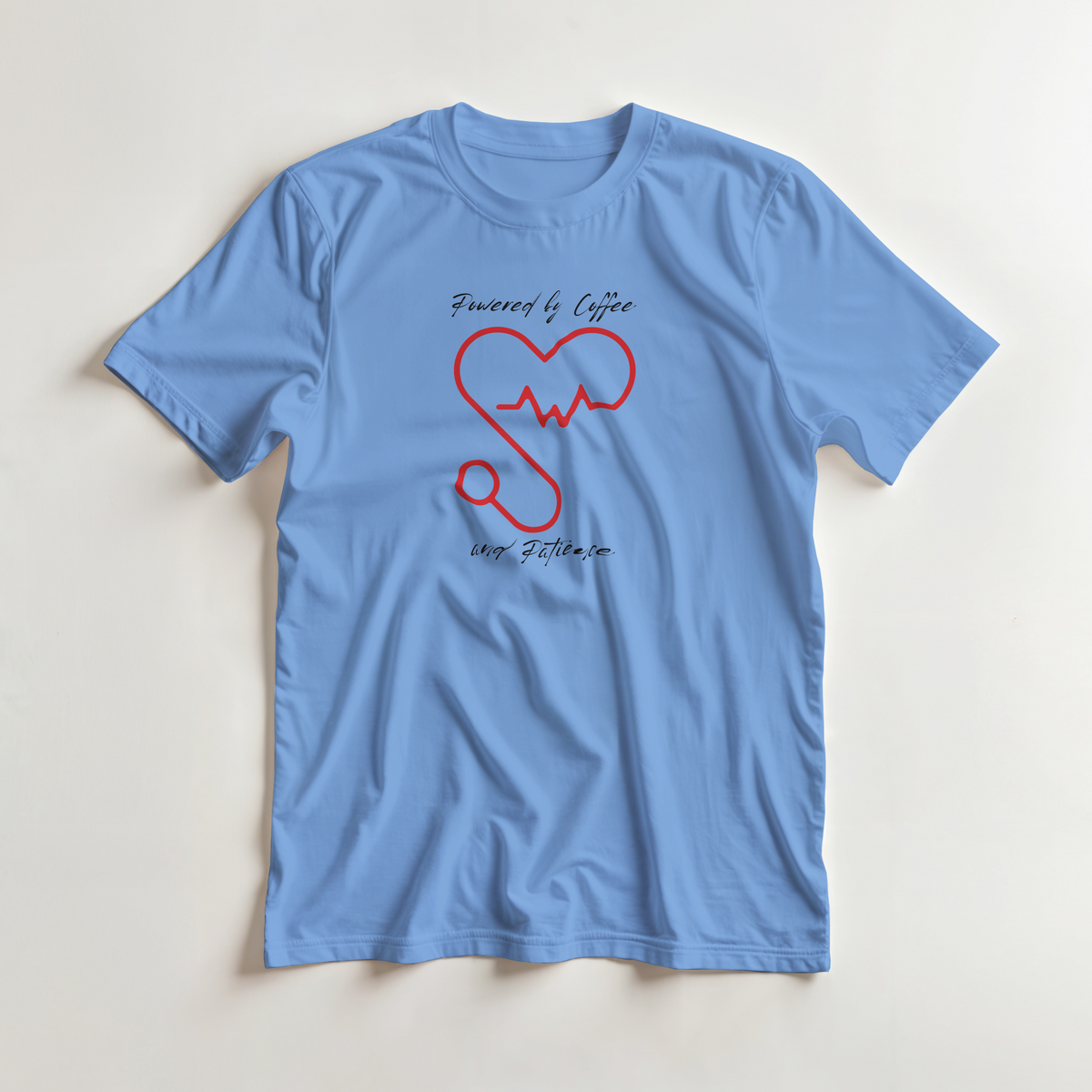 T-shirt girocollo Unisex " POWERED BY COFFEE AND PATIENCE "