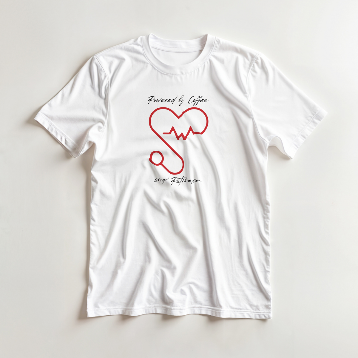T-shirt girocollo Unisex " POWERED BY COFFEE AND PATIENCE "