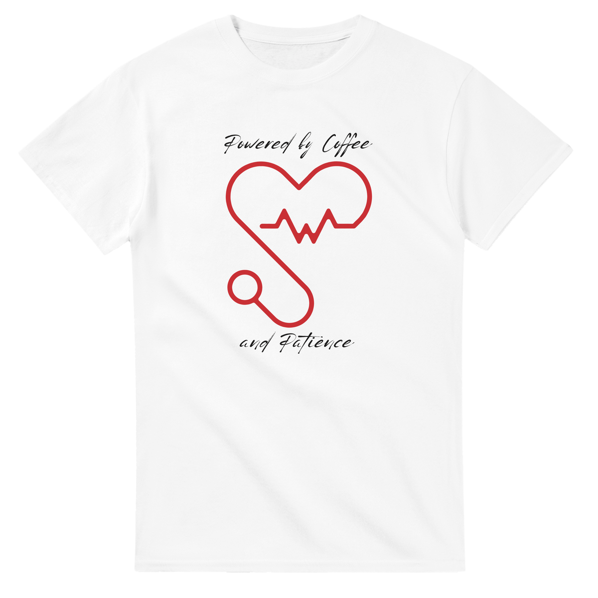 T-shirt girocollo Unisex " POWERED BY COFFEE AND PATIENCE "