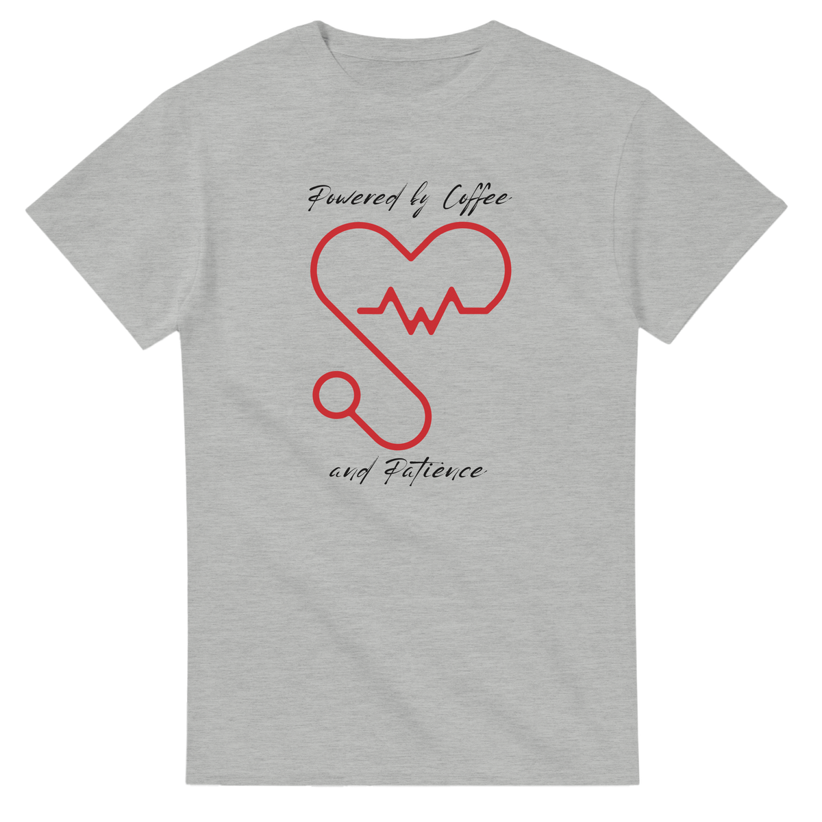 T-shirt girocollo Unisex " POWERED BY COFFEE AND PATIENCE "
